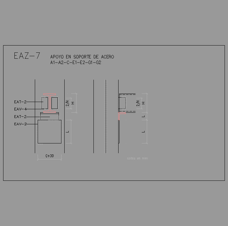 Bloque Autocad Apoyo en soporte de acero